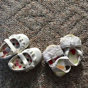 2 pairs infant girl’s size 2 white shoes / sandals